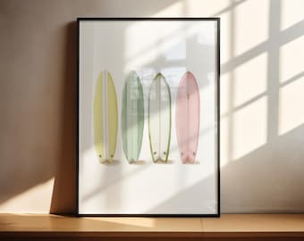 Pastel Surfboard Poster | Coastal Wall Art | Retro Beach House Art