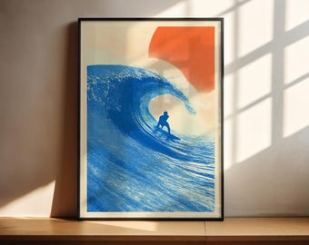 Retro Surf Poster | Surfer Wall Art | Vintage Coastal Decor | Boho Print