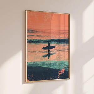 Retro Surfer Wall Art | Duotone Surf Poster | Vintage Beach Print | Boho Decor