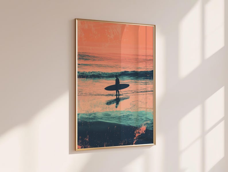 Retro Surfer Wall Art | Duotone Surf Poster | Vintage Beach Print | Boho Decor