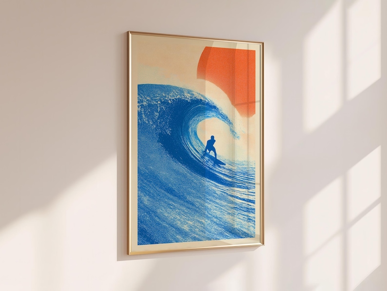 Retro Surf Poster | Surfer Wall Art | Vintage Coastal Decor | Boho Print