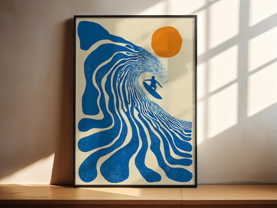 Retro Surf Poster | Surfer Wall Art | Vintage Coastal Decor | Boho Print