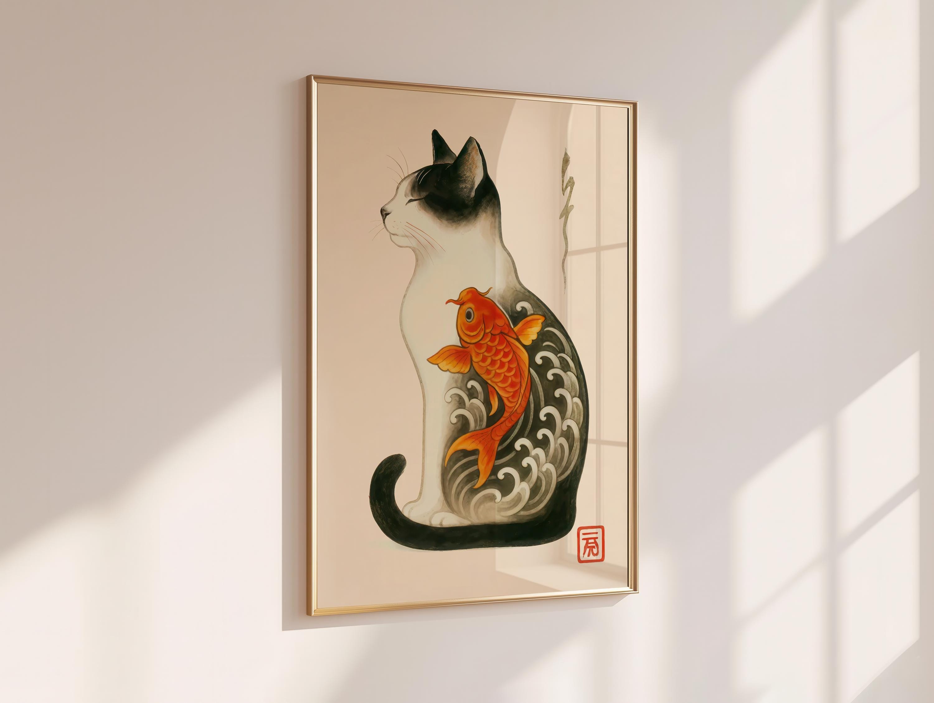 Japanese Cat Wall Art | Zen Art | Cat Poster Print | Asian Style Decor ...