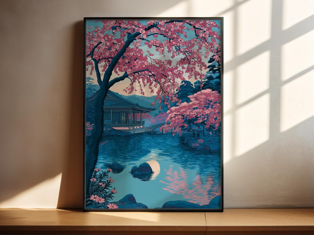 Cherry Blossom Wall Art | Japanese Woodblock | Pink Sakura Poster ...