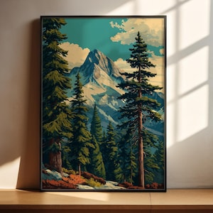 Vintage Mountain Forest Wall Art | National Park Print | Nature Poster