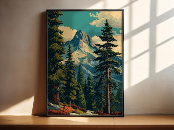Vintage Mountain Forest Wall Art | National Park Print | Nature Poster