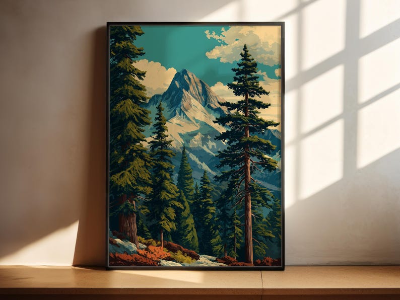 Vintage Mountain Forest Wall Art | National Park Print | Nature Poster