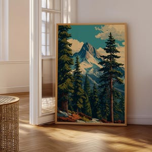 Vintage Mountain Forest Wall Art | National Park Print | Nature Poster