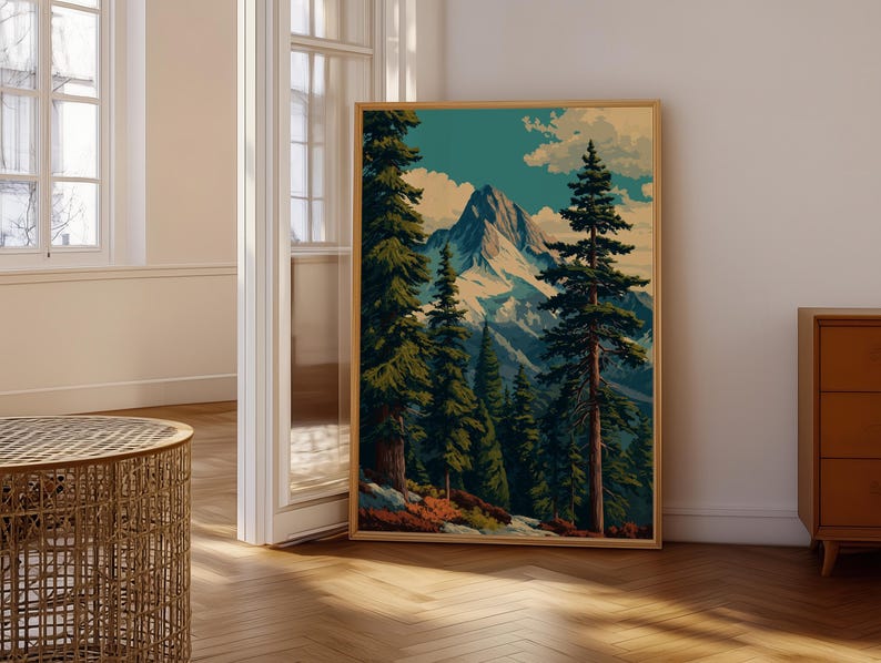 Vintage Mountain Forest Wall Art | National Park Print | Nature Poster
