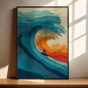 Retro Surf Poster | Wave Wall Art | Coastal Beach Decor | Surfer Print