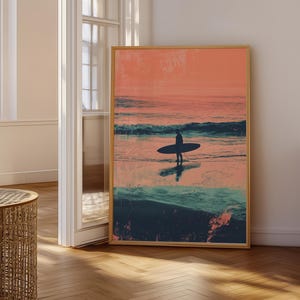 Retro Surfer Wall Art | Duotone Surf Poster | Vintage Beach Print | Boho Decor
