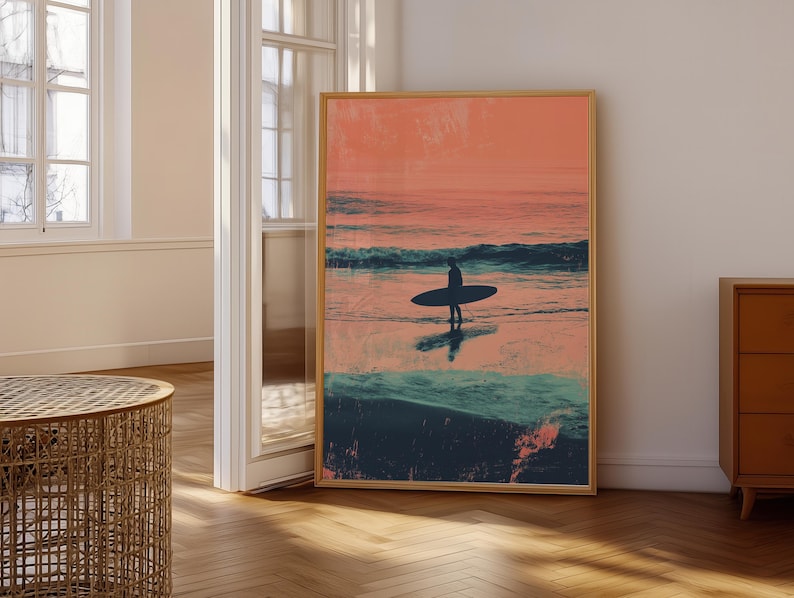 Retro Surfer Wall Art | Duotone Surf Poster | Vintage Beach Print | Boho Decor