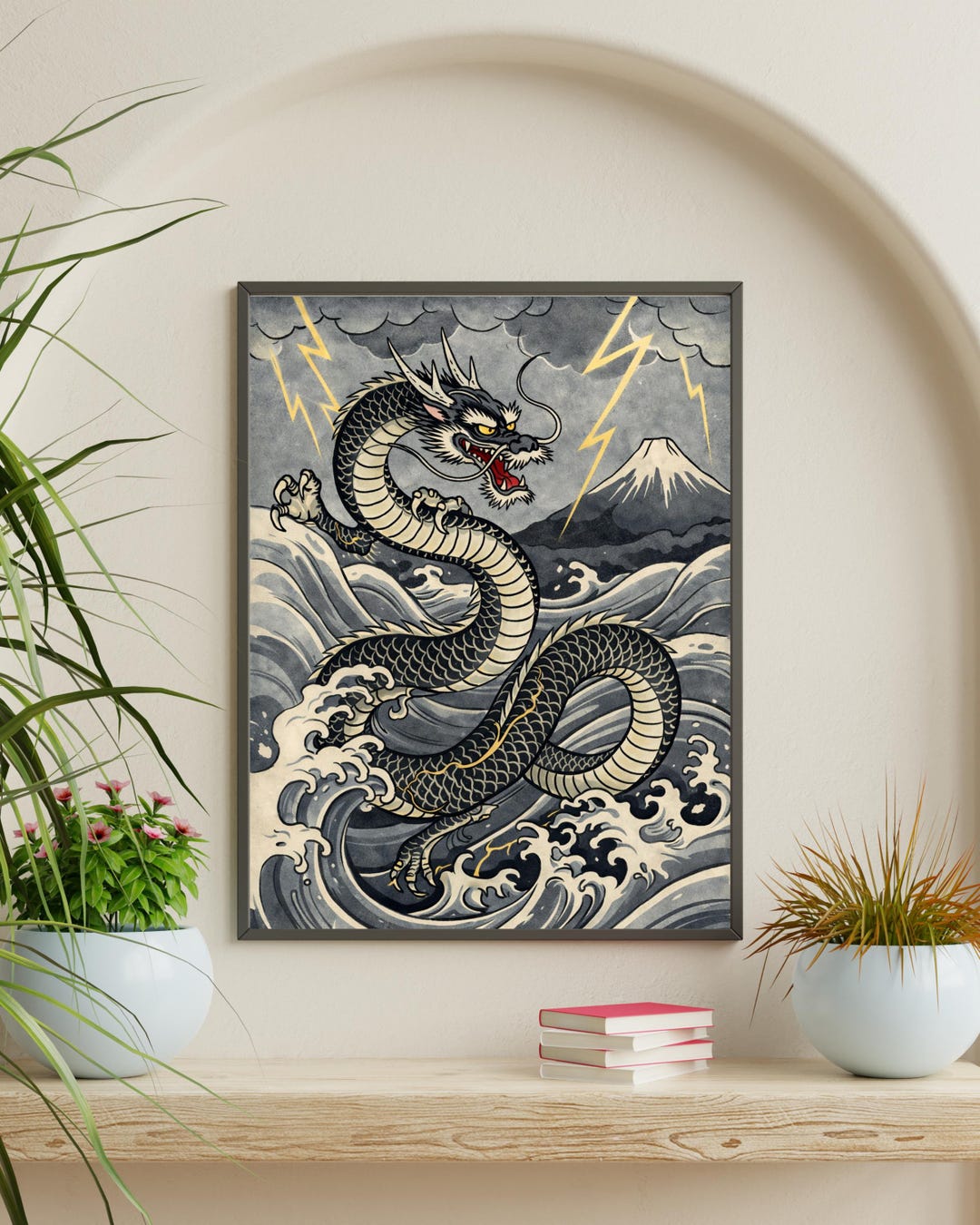 Japanese Dragon Wall Art Print – Ukiyo-e Style Mythical Poster, Asian ...