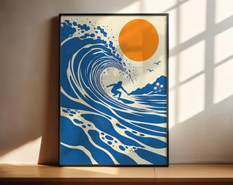 Retro Surf Poster | Surfer Wall Art | Vintage Coastal Decor | Boho Print