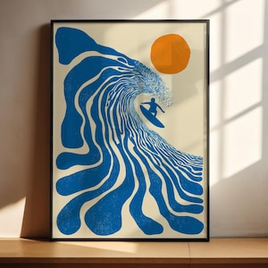 affiche de surf rétro | Art mural surfeur | Décoration côtière vintage | Imprimé bohème