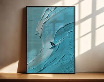 Impasto Surf Poster | Vintage Wave Print | Teal Surfer Wall Art