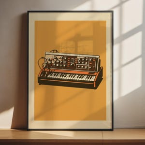 Moog Synthesizer Poster | Retro Keyboard Synth Wall Art | 70s Music Decor
