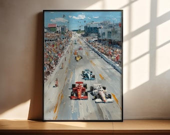 Vintage Racing Poster | Impasto Oil Painting Print | Motorsport Wall Art
