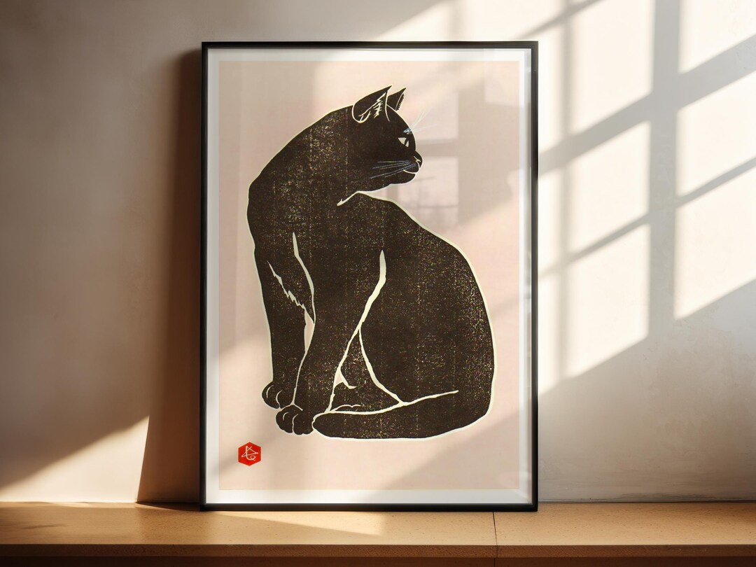 Black Cat Japanese Wall Art Print | Minimalist Zen Wall Art | Lucky Cat ...