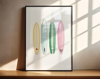 Surfboard Watercolor Wall Art Print | Modern Coastal Poster | Wall Decor