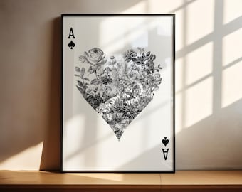 Ace of Hearts Wall Art Print | Playing Card Poster | Poker Casino Art | Game Room Decor