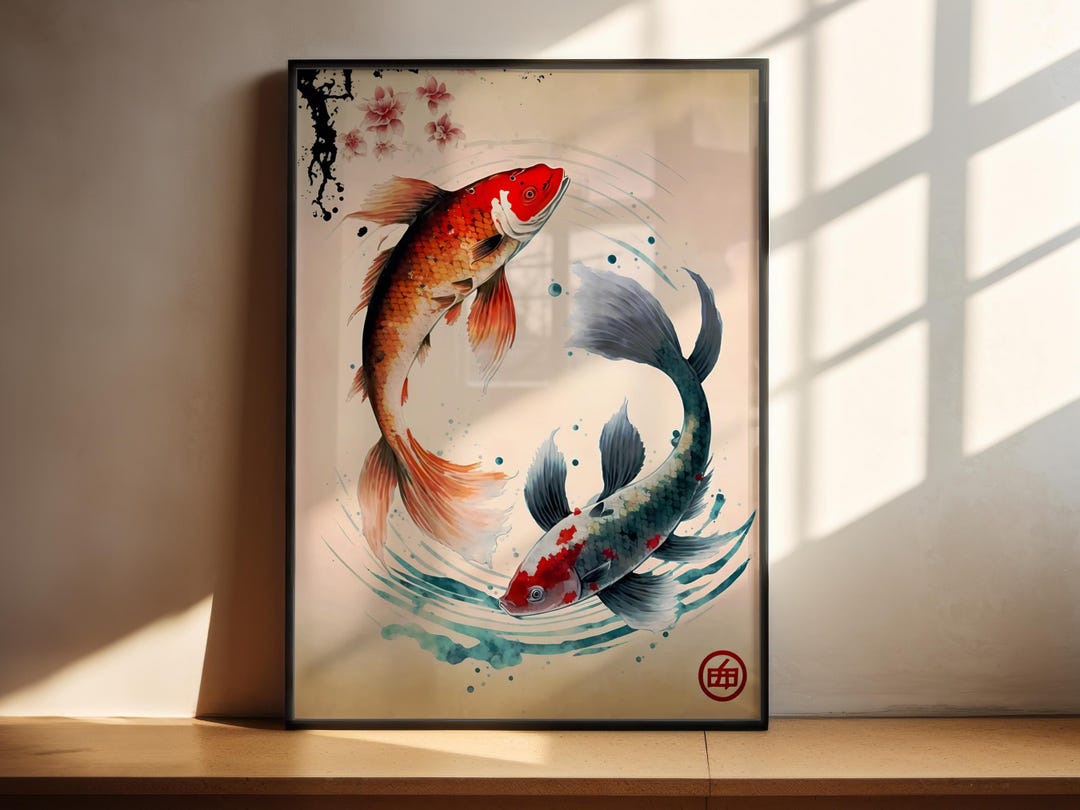 Koi Fish Wall Art | Japanese Woodblock Print | Zen Wall Art | Vintage ...