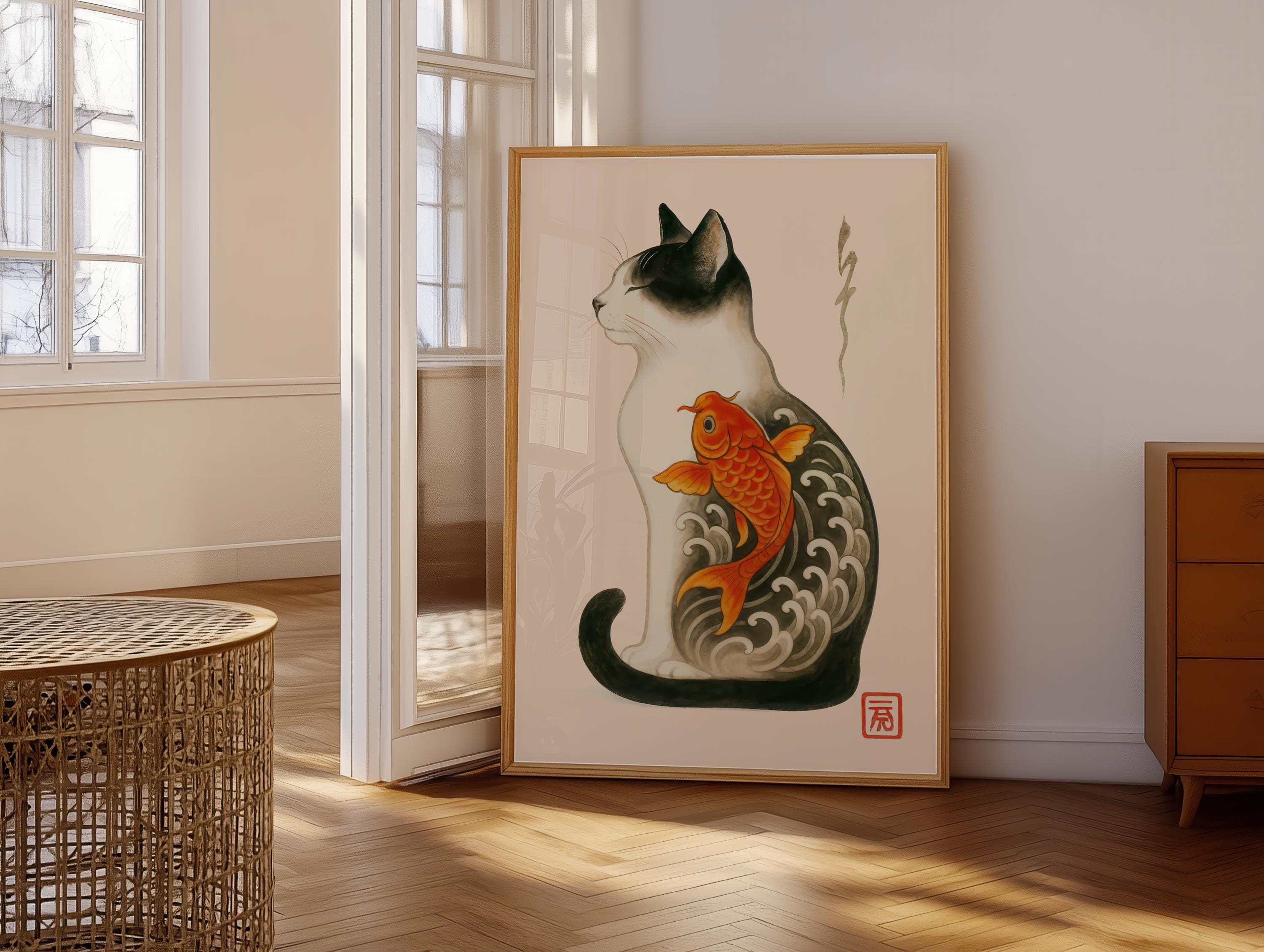 Japanese Cat Wall Art | Zen Art | Cat Poster Print | Asian Style Decor ...
