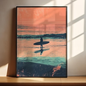 Retro Surfer Wall Art | Duotone Surf Poster | Vintage Beach Print | Boho Decor