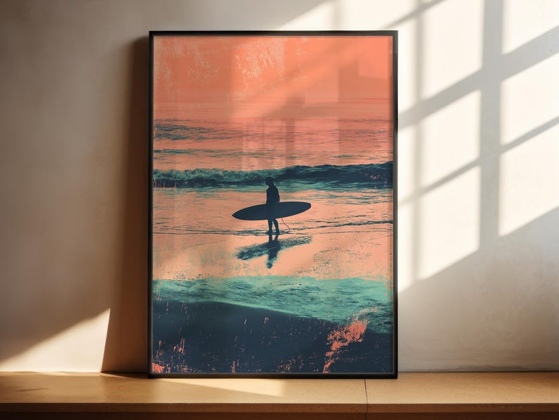 Retro Surfer Wall Art | Duotone Surf Poster | Vintage Beach Print | Boho Decor