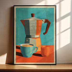Vintage-Moka-Kaffee-Poster | Retro-Küchenwandbild | Espresso-Poster | Mid-Century-Dekor