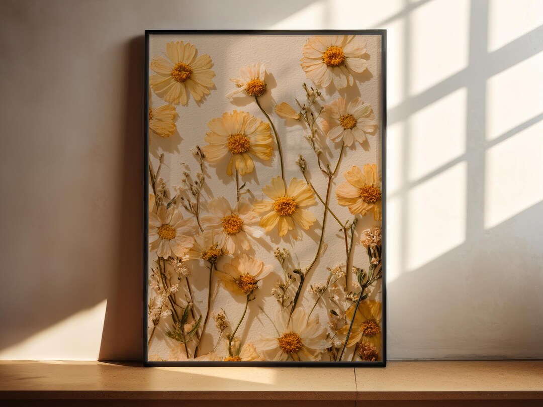 Pressed Daisy Flower Print | Yellow Wildflower Wall Art | Floral Poster ...