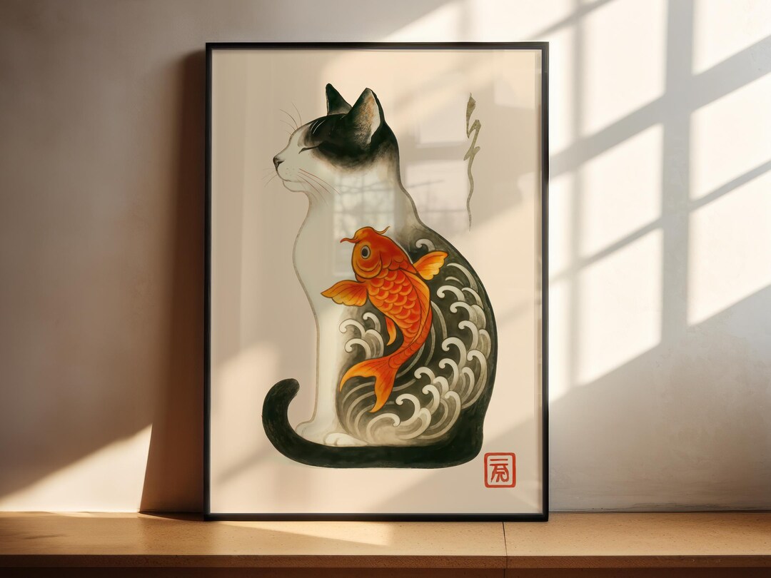 Japanese Cat Wall Art | Zen Art | Cat Poster Print | Asian Style Decor ...