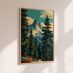 Vintage Mountain Forest Wall Art | National Park Print | Nature Poster