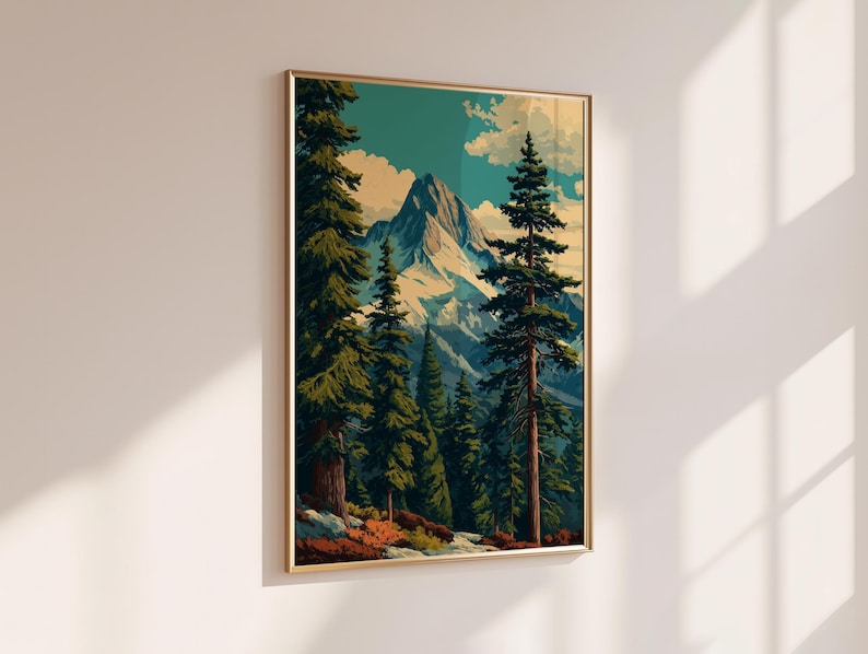 Vintage Mountain Forest Wall Art | National Park Print | Nature Poster