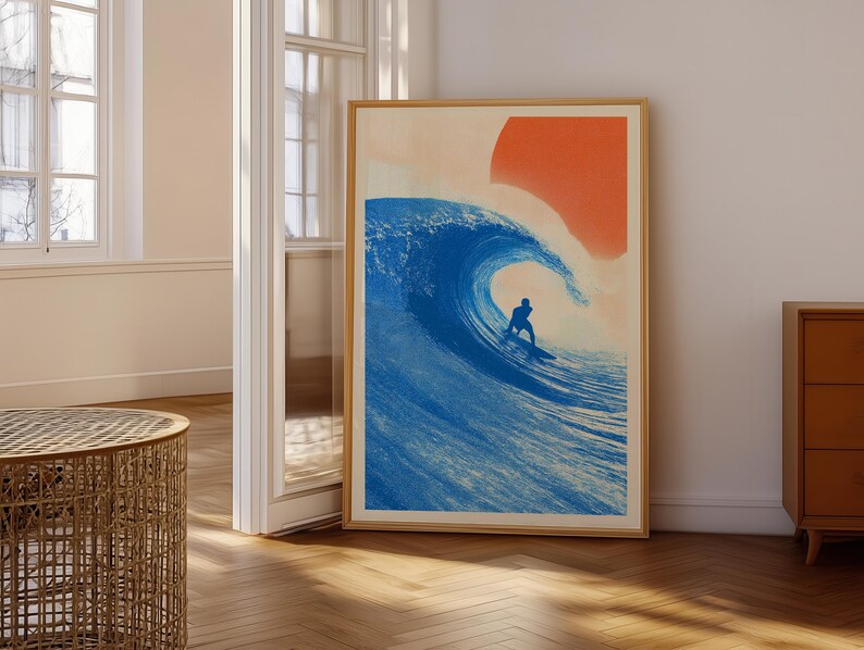 Retro Surf Poster | Surfer Wall Art | Vintage Coastal Decor | Boho Print