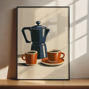Moka Pot wall art | Retro Coffee Illustration | Minimalist Kitchen Poster