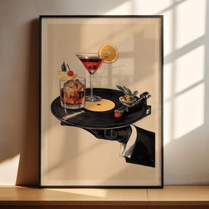 Vintage Cocktail Poster | Vinyl Record Wall Art | Retro Bar Cart Decor