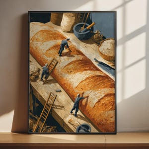 Baguette-poster | Retro köksväggkonst | Jättebrödbagare | Matdekor