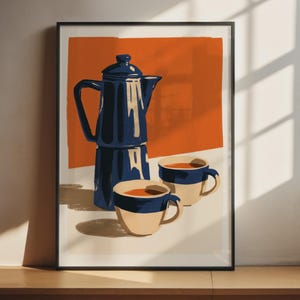 Moka Pot Poster | Retro Espresso Wall Art | Orange Coffee Kitchen Decor