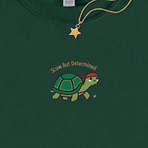 Turtle Embroidered Sweatshirt, Cute Funny Cozy animal Shirt, Gift For Turtle Lovers & Kids Mom Sister Birthday, slow but determined, G18000