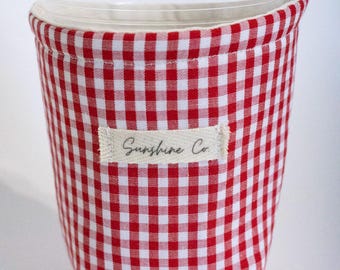Red Gingham Coffee sleeve, Coozie, Insulated drink sleeve, 16-20 oz Cups