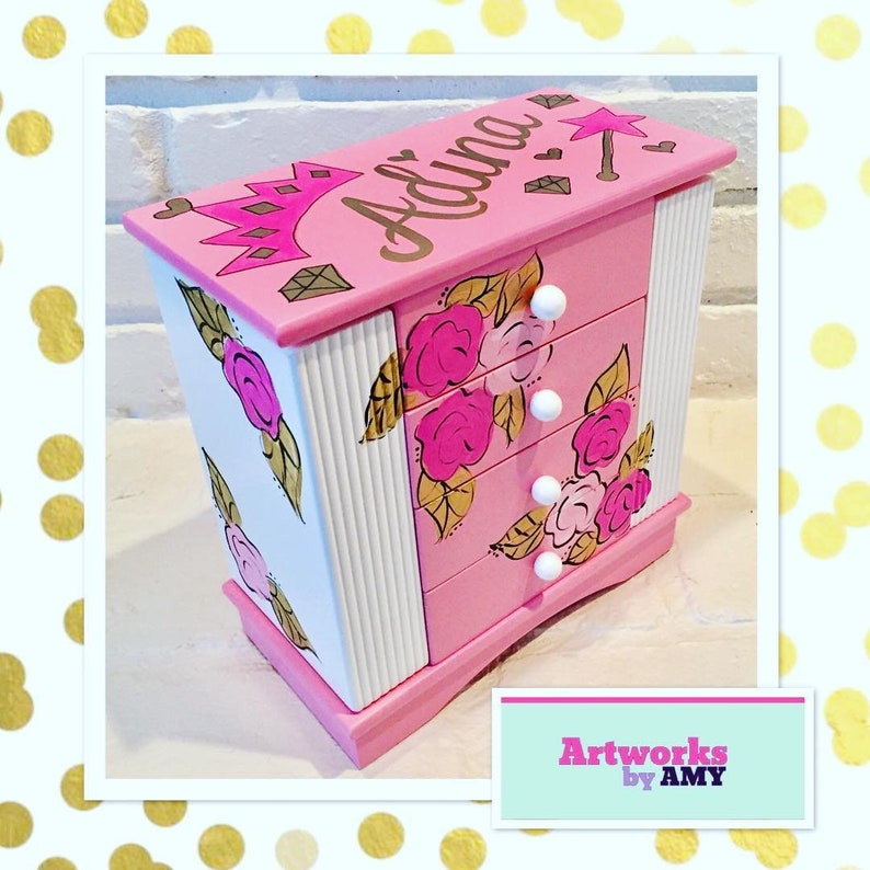 Personalized Armoire Jewelry Box in Pink and Ivory
