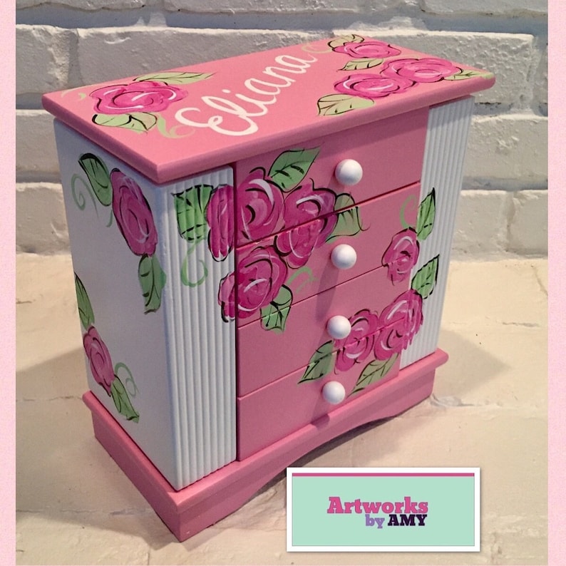 Personalized Armoire Jewelry Box in Pink and Ivory