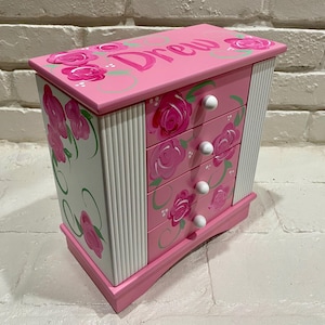 Personalized Armoire Jewelry Box in Pink and Ivory