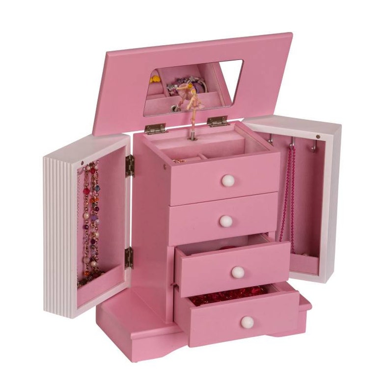 Personalized Armoire Jewelry Box in Pink and Ivory