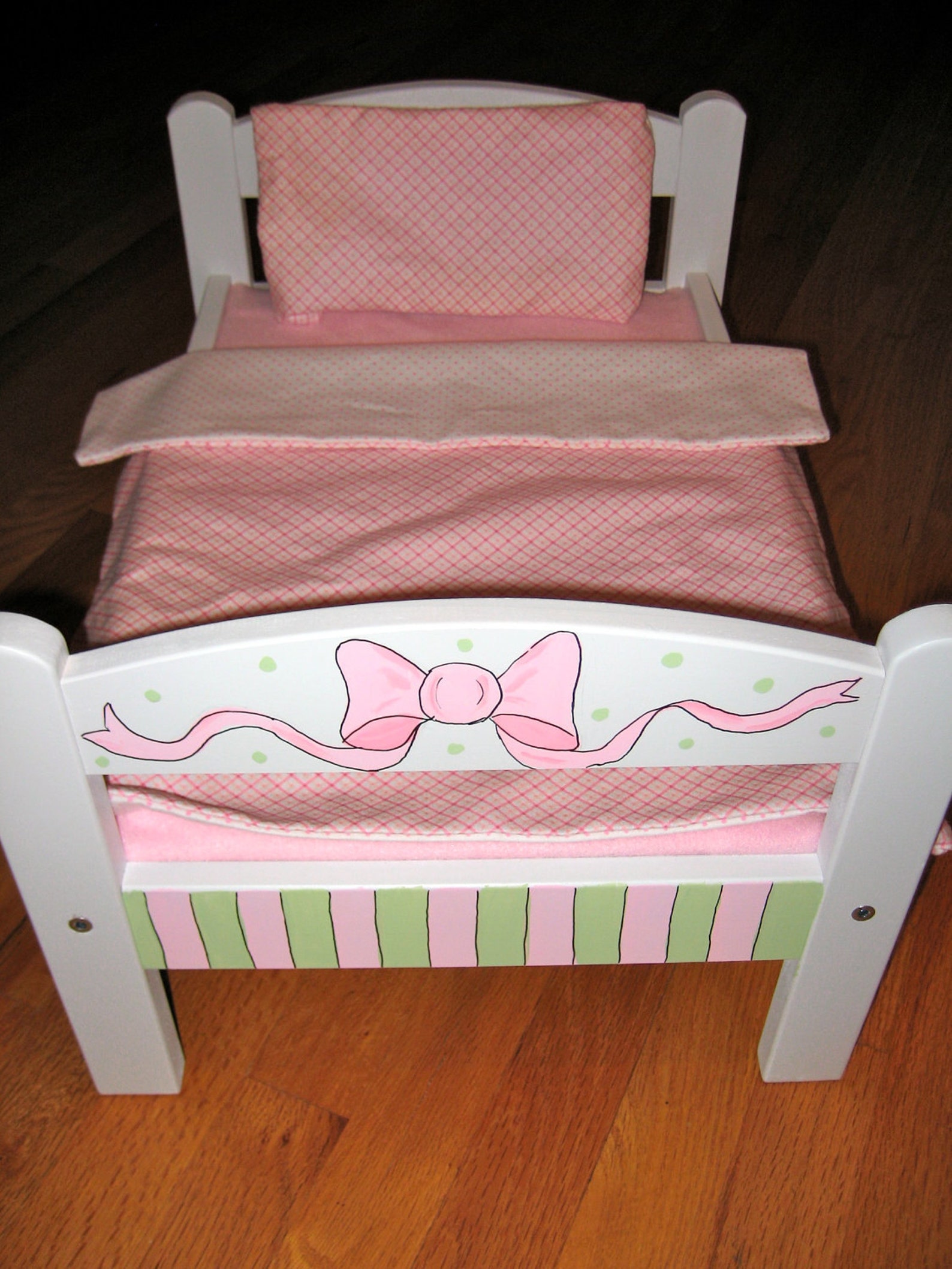Hand Painted Wooden Doll Bed Etsy