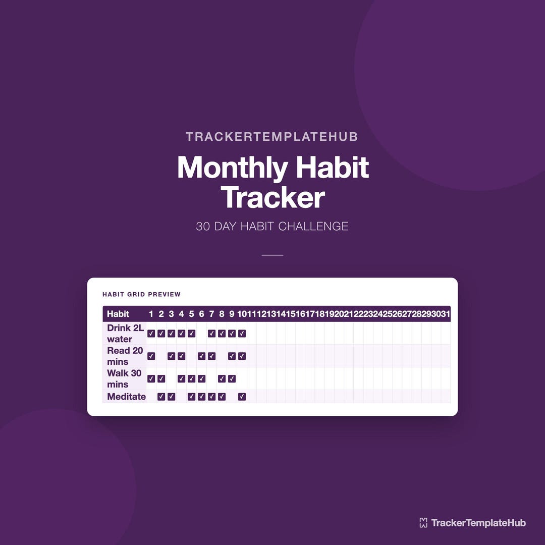 Monthly Habit Tracker Printable 30 Day Habit Challenge Routine Tracker ...