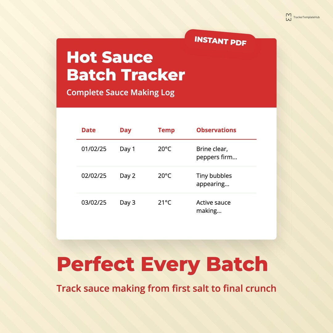 Condiment Log Hot Sauce Making Log & Batch Tracker Printable | Spicy Recipe Journal ...