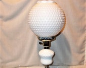 Vintage Hobnail GWTW Table Lamp has a Large Globe Milk Glass Shade and a Marble Base