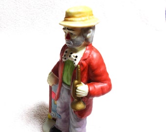 Emmett Kelly Weary Willie the Hobo Clown with Bugle Horn a Flambro Collectible Circus Figurine